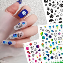 Load image into Gallery viewer, Yellow Smiles Sun Moon Clouds 3D Nail Stickers For Halloween Theme Slider Decals Nail Art Decorations Design  3D Self-Adhesive Nail Decorations Accessories Women Girls Manicure Decorations Nail Art Supplies Water Transfer Decals
