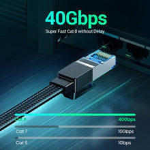 Load image into Gallery viewer, Elegant Black Ethernet Cable CAT8 40Gbps 2000MHz CAT 8 Networking Nylon Braided Internet LAN Network Cable With Gold Silver Plated RJ45 Connector Cord For Router TV
