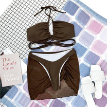 Load image into Gallery viewer, Halter Hollow Cross Bikinis Set Swimsuit Women's New Solid Two-Piece Swimwear Two Piece Swimsuit Halter Crisscross Cut Out Bikini Wrap Top with High Waist  Bottom Beach Swimwear Summer Beachwear Woman Bath Bathing Suit
