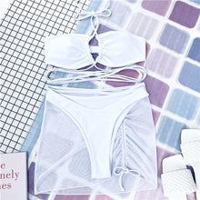 Load image into Gallery viewer, Halter Hollow Cross Bikinis Set Swimsuit Women's New Solid Two-Piece Swimwear Two Piece Swimsuit Halter Crisscross Cut Out Bikini Wrap Top with High Waist  Bottom Beach Swimwear Summer Beachwear Woman Bath Bathing Suit

