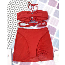 Load image into Gallery viewer, Halter Hollow Cross Bikinis Set Swimsuit Women's New Solid Two-Piece Swimwear Two Piece Swimsuit Halter Crisscross Cut Out Bikini Wrap Top with High Waist  Bottom Beach Swimwear Summer Beachwear Woman Bath Bathing Suit
