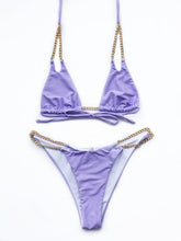 Load image into Gallery viewer, Mini Bikini Tie Dye Swimwear Women Metal Chain Patchwork Bathing suit Triangle Bikinis Women's Swimsuit Women Sparkle Glitter Swimwear Sequin Bikini Shiny String Bra Swimsuit Beach Wear
