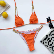 Load image into Gallery viewer, Mini Bikini Tie Dye Swimwear Women Metal Chain Patchwork Bathing suit Triangle Bikinis Women's Swimsuit Women Sparkle Glitter Swimwear Sequin Bikini Shiny String Bra Swimsuit Beach Wear
