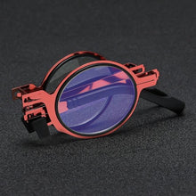 Load image into Gallery viewer, Small Metal Round Folding Reading Glasses Retro Circle Blue Light Computer Grade Glasses Narrow Eyeglasses Frame And Anti Glare Reading Glasses Foldable Computer Reading Glasses For Men  +3.5
