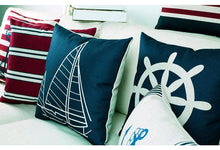 Load image into Gallery viewer, Navigation Navy Blue Nautical Shell Starfish Linen Pillow Cover Blue Anchor Navigation Anchor Sailboat Pillowcase Marine Cushion Cover Sofa Home Decorative Cushion Cover For Home

