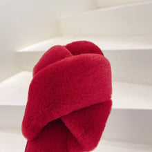 Load image into Gallery viewer, Fluffy Slippers Women Cozy Faux Fur Cross Indoor Floor Slides Flat Soft Furry Shoes Fluffy Furry Fur Slippers Flip Flop Open Toe Cozy House Memory Foam Sandals Slides Soft Flat Comfy Slippers
