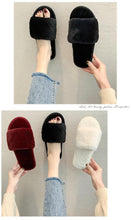 Load image into Gallery viewer, Fluffy Slippers Women Cozy Faux Fur Cross Indoor Floor Slides Flat Soft Furry Shoes Fluffy Furry Fur Slippers Flip Flop Open Toe Cozy House Memory Foam Sandals Slides Soft Flat Comfy Slippers
