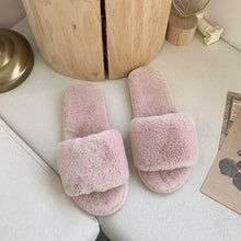 Load image into Gallery viewer, Fluffy Slippers Women Cozy Faux Fur Cross Indoor Floor Slides Flat Soft Furry Shoes Fluffy Furry Fur Slippers Flip Flop Open Toe Cozy House Memory Foam Sandals Slides Soft Flat Comfy Slippers
