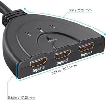 Load image into Gallery viewer, 1080P HDMI 3 Ports HDMI Splitter Cable 4K 1080P HDMI Switcher 3 In 1 Out HDMI Splitter With High Speed Pigtail Cable HUB Adapter For Laptop HDTV Projector
