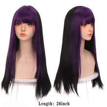 Load image into Gallery viewer, Long Straight With Bangs Synthetic Wigs For Black/White Women Natural Black Brown Gray Heat Resistant Fiber Hair Wigs For Black Women Cosplay Wigs For Women Gifts for Girlfriends

