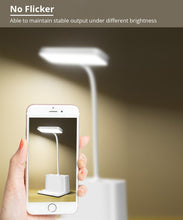Load image into Gallery viewer, LED Desk Lamp with Penholder Eye Protection Reading Desk Lamp Rechargeable Flexible Gooseneck Bedside Lamp Indoor Lighting Decorative Table Lamp Cute Study Lamps for Bedroom Décor
