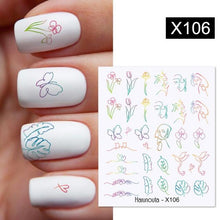 Load image into Gallery viewer, Black Lines Flower Leaves Water Decals Stickers Floral Face Marble Pattern Slider For Nails Summer Nail Art Decoration Summer Stickers on Nails Simple Summer Slider for Manicure Nail Art Watermark Manicure Decor

