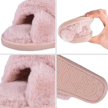Load image into Gallery viewer, Warm Fluffy Slippers Women Faux Fur Slipper Indoor Floor Slides Flat Soft Furry House Warm Comfortable Fuzzy Furry Bedroom Slippers Indoor Cozy Memory Foam Anti-Slip Flip Flops

