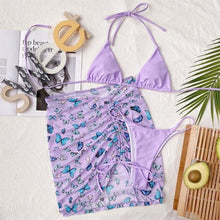 Load image into Gallery viewer, 3 Piece Women Bikini Modern Swimsuit Women High Cut  Suit Halter Swimwear Women's Bikini Swimsuits With Wrap Skirt Lace Up Pieces Strings High Cut Bikini Set Bathing Suits Female Triangle Backless Bathing Suit
