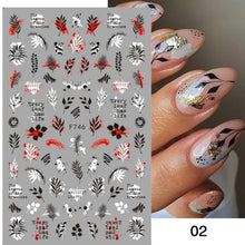 Load image into Gallery viewer, Spring Abtract Stripe Lines Flower Leaves 3D Nail Sticker Black White Butterfly Transfer Decals Slider Nail Art Decoration Decals Sticker For Pretty Girl Self-Adhesive Nail Decals Designer Nail Stickers for Acrylic Nail Art Decals Water Transfer Nail
