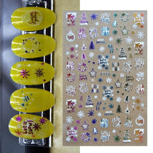 Load image into Gallery viewer, Gold Silver White Snowflakes 3D Nail Stickers Iridescent Self Adhesive Transfer Decals Manicures Art Decoration Slider  Nails Decals Sticker Hot Sexy Girl Tip Back Glue Decal Cool Lollipop Self Adhesive Acrylic Tips Tool Decoration
