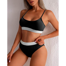 Load image into Gallery viewer, High Waist Bikinis Swimwear Women Push Up Swimsuits Solid High Waist Bikini Sets Sporty Two Pieces Swimsuit Scoop Neck Bathing Suits for Women Ribbed Bathing Suits High Cut Summer Beachwear
