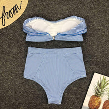 Load image into Gallery viewer, Retro Blue White Striped High Waist Bikini Lady Swimwear Women Swimsuit Female Ruffle Swim Bathing Suit  Piece Vintage High Waist Bikini Set Ruffled Swimsuits For Women Bathing Suits
