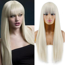 Load image into Gallery viewer, Long Straight Synthetic Black Wig Mixed Brown and Blonde Long Wig For Black Women Middle Part Nature Wigs For Black Women Cosplay Wigs For Women
