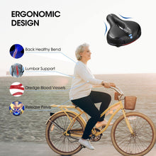 Load image into Gallery viewer, Unisex Soft Rubber Bike Saddle Dual Shock Absorbing Mountain Bicycle Cushion Pad Breathable Comfortable Bike Seat Cushion Bicycle Seat For Men Women With Dual Shock Absorbing Ball Memory Foam Waterproof Wide Bicycle Saddle Fit
