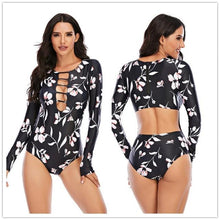 Load image into Gallery viewer, Surfing Swimsuit For Women Bikini Long Sleeve Swimwear Tiger Print Push Up Summer Bath Suit Two Piece Surfing Rash Guard Bikini Long Sleeve Swimsuit Set
