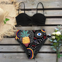 Load image into Gallery viewer, Bikini Swimsuit Women Swimwear Push Up Bikinis Set Leaf Print Female High Waist Swimming Suits For Bathing Suit Women Swimsuit Floral Print Bathing Suit Twist Front High Waist Bikini Set
