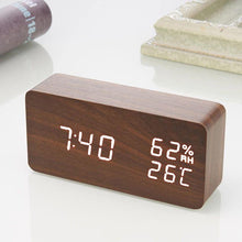 Load image into Gallery viewer, USB/AAA Powered LED Digital Clock Wooden Alarm Clock Table Clock Wooden Digital Alarm Clock with Wireless Charging 3 Alarms LED Display Sound Control and Snooze Dual for Bedroom Bedside Office Voice Control Electronic Clock Desktop Decor
