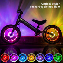 Load image into Gallery viewer, Smart LED Bicycle Wheel Light Bike Front Tail Hub Spoke Lamp Rechargeable Kids Balance Bike Light Colorful Bicycle Hub Light With Optical Design Vibration Sensor USB Rechargeable Waterproof Good Bike Gift For Teenagers
