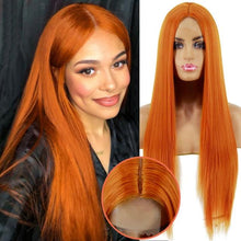 Load image into Gallery viewer, Long Straight Synthetic Black Wig Mixed Brown and Blonde Long Wig For Black Women Middle Part Nature Wigs For Black Women Cosplay Wigs For Women
