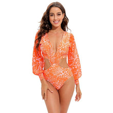 Load image into Gallery viewer, Surfing Swimsuit For Women Bikini Long Sleeve Swimwear Tiger Print Push Up Summer Bath Suit Two Piece Surfing Rash Guard Bikini Long Sleeve Swimsuit Set

