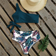 Load image into Gallery viewer, Bikinis Women New One Shoulder Swimwear High Waist Swimsuit Bandage Bathing Suits Beach Wear Female Lace Two Piece Swim Dress with Bikini Bottom Bathing Suits
