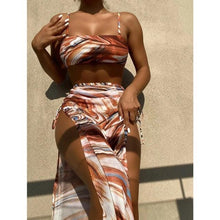 Load image into Gallery viewer, Bikini Women Push Up Swimsuit 3 Piece Bikini Set With Cover Up Women's Fashion 3 Piece Tie Dye Top Bikini Set Swimsuit Cover Up Skirt Swimwear Push Up Bather Swim Wear
