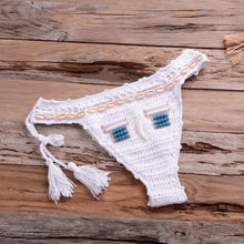 Load image into Gallery viewer, Vintage Blue Bikinis 2 Piece Halter Bikini Set Women High Waist Sequin Swimsuit  Set Handmade Crochet High Quality Swimsuit Women Push Up Swimwear Knitted Beach Wear Bathing Suit

