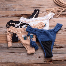 Load image into Gallery viewer, Vintage Blue Bikinis 2 Piece Halter Bikini Set Women High Waist Sequin Swimsuit  Set Handmade Crochet High Quality Swimsuit Women Push Up Swimwear Knitted Beach Wear Bathing Suit
