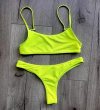 Load image into Gallery viewer, Neon Yellow Green Swimsuit Women Push Up Padded Micro Bikini Summer Beach Bathing Suit Beach Swimwear  Women's Scoop Neck Cut Out Front Lace Up Back High Cut One Piece Swimsuit
