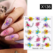 Load image into Gallery viewer, Black Lines Flower Leaves Water Decals Stickers Floral Face Marble Pattern Slider For Nails Summer Nail Art Decoration Summer Stickers on Nails Simple Summer Slider for Manicure Nail Art Watermark Manicure Decor
