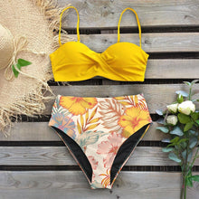 Load image into Gallery viewer, Bikini Swimsuit Women Swimwear Push Up Bikinis Set Leaf Print Female High Waist Swimming Suits For Bathing Suit Women Swimsuit Floral Print Bathing Suit Twist Front High Waist Bikini Set
