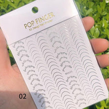 Load image into Gallery viewer, Black White 3D Nail Stickers Metal Gold Silver Geometric Tassel Strip Line Adhesive Transfer Decals Nail Art Design  Gold Silver Metal Nail Sticker  Metallic Curve Strip Line Nail Decal Self-Adhesive 3D Wave Design Nail Tips Decorations Manicure for Women
