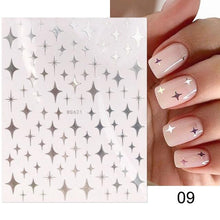 Load image into Gallery viewer, Rose Gold Star 3D Nail Stickers Silver Black White Star Heart Transfer Stickers for Nails DIY Decals Manicures Decoration Tips Nail Art Decals Water Transfer Nail Decals Sticker For Pretty Girl Self-Adhesive Nail Decals Designer Nail Stickers for Acrylic
