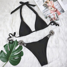 Load image into Gallery viewer, Shiny Diamond Bikini Push Up Halter Swimsuit Female Crystal Swimwear Women Bathing Suit New Women's Crystal Diamond Swimsuit High Cut Bikini Set Straps Two Piece Bathing Suit

