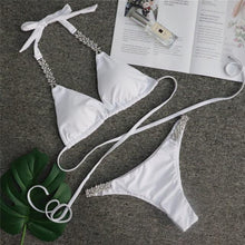 Load image into Gallery viewer, Shiny Diamond Bikini Push Up Halter Swimsuit Female Crystal Swimwear Women Bathing Suit New Women's Crystal Diamond Swimsuit High Cut Bikini Set Straps Two Piece Bathing Suit
