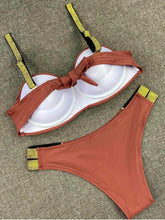 Load image into Gallery viewer, Bikini Sets Solid Color Swimsuit  Mid-Waist  Gather Cup Bikinis Women Swimwear Female Bathing Suits Beach wear  Two Piece Swimsuits Triangle Bikini swimsuits for Women

