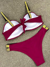 Load image into Gallery viewer, Bikini Sets Solid Color Swimsuit  Mid-Waist  Gather Cup Bikinis Women Swimwear Female Bathing Suits Beach wear  Two Piece Swimsuits Triangle Bikini swimsuits for Women
