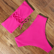 Load image into Gallery viewer, Bandage Bikini Swimwear Women Swimsuit High Waist Bikini Set Bathing Suit Push Up Women's Spaghetti Strap Bandeau Lace Up High Waist 2PCS Bikini Set
