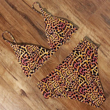 Load image into Gallery viewer, Bikini Swimwear Swimsuit Women Solid Bathing Suit Bikini Set With Pad Female High Waist Beachwear Women Bikini Swimsuits 2 Piece Deep V Neck Swimwear Adjustable Strap Back Bathing Suits

