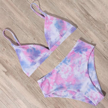 Load image into Gallery viewer, Bikini Swimwear Swimsuit Women Solid Bathing Suit Bikini Set With Pad Female High Waist Beachwear Women Bikini Swimsuits 2 Piece Deep V Neck Swimwear Adjustable Strap Back Bathing Suits
