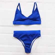 Load image into Gallery viewer, High Waist Bikinis Ribbed Swimwear Women Push Up Swimsuits Women's Scoop Neck Swimsuits High Waist Bikini Sets 2 Piece Bathing Suit Solid Strap Bathing Suit Female Set
