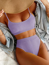 Load image into Gallery viewer, High Waist Bikinis Swimwear Women Push Up Swimsuits Solid High Waist Bikini Sets Sporty Two Pieces Swimsuit Scoop Neck Bathing Suits for Women Ribbed Bathing Suits High Cut Summer Beachwear

