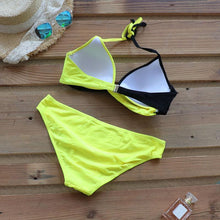 Load image into Gallery viewer, Push Up Women Bikinis Swimwear  Women's Bathing Suits Push Up Halter Bandage Bikini Floral Printing Swim Bottoms Two Piece Swimsuits Women Swimsuits Bathing Suit Halter  Leaf Print Beach Wear Plus Size
