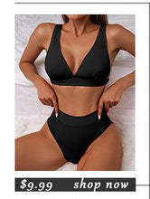 Load image into Gallery viewer, High Waist Bikinis Swimwear Women Push Up Swimsuits Solid High Waist Bikini Sets Sporty Two Pieces Swimsuit Scoop Neck Bathing Suits for Women Ribbed Bathing Suits High Cut Summer Beachwear
